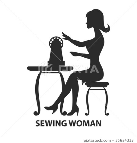 Woman sitting with sewing machine 35684332