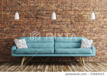 Interior of living room with sofa 3d rendering - Stock Illustration ...