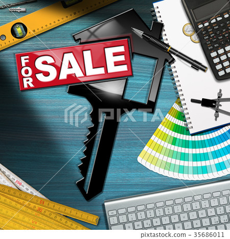 For Sale - House with a Key on a Desk 35686011
