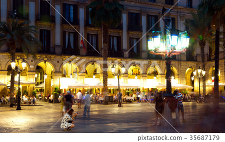 Night illumination of Royal square in Barcelona 35687179
