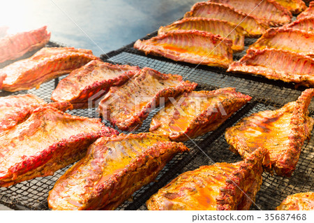 pork ribs preparing on grill brazier pork ribs preparing on grill brazier 35687468