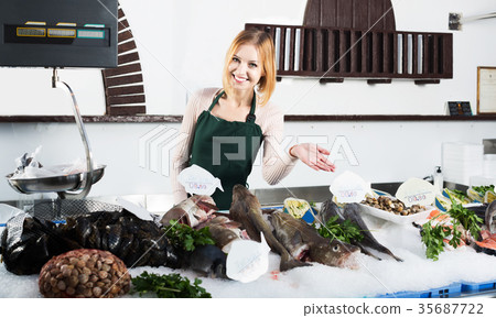 Shopgirl in fresh fish store Shopgirl in fresh fish store 35687722
