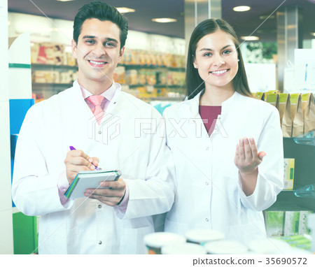 Young team in chemist shop 35690572