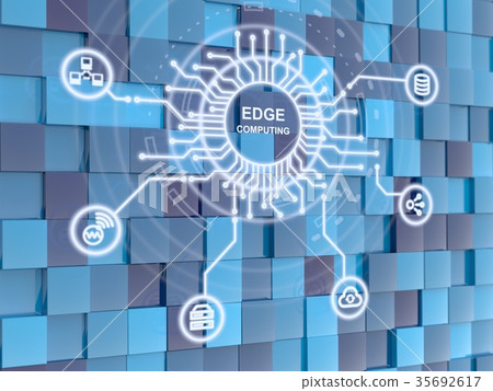 Edge computing circuit circle blue cube background Edge computing circuit circle blue cube background 35692617