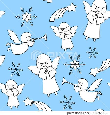 Christmas pattern. Angels, stars and snowflakes Christmas pattern. Angels, stars and snowflakes 35692995