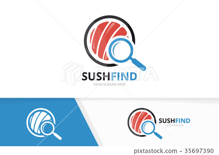 Vector sushi and loupe logo combination. Japanese 35697390
