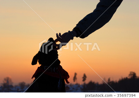 sihouette of a dog and man hand 35697394