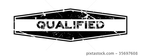 Grunge black qualified hexagon rubber seal stamp Grunge black qualified hexagon rubber seal stamp 35697608