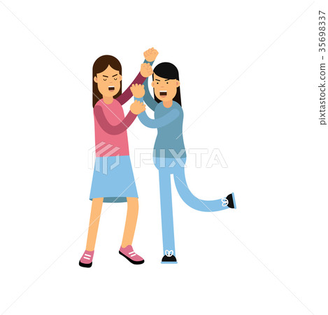 Flat cartoon characters of two mad women fighting 35698337