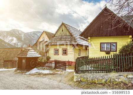 Colorful wooden houses in Vlkolinec village 35699553