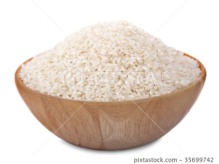 Japanese rice in a wooden on a white background 35699742
