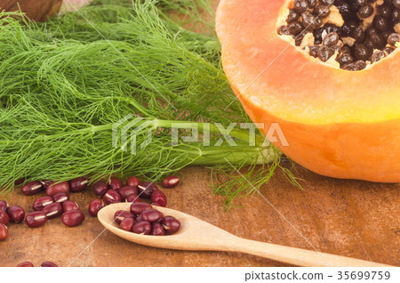 Adzuki Beans on Background with Spoon Adzuki Beans on Background with Spoon 35699759