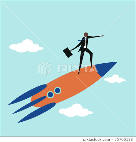 Businessman standing on a flying rocket. Businessman standing on a flying rocket. 35700158