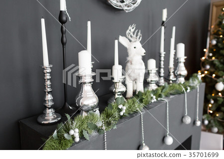 Christmas postcard template. Chimney place with 35701699