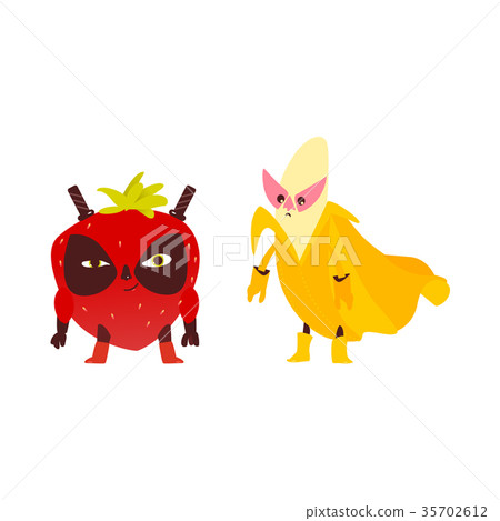 Ninja strawberry and superhero banana characters Ninja strawberry and superhero banana characters 35702612