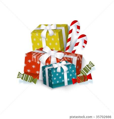 Christmas gift, present boxes and candy canes Christmas gift, present boxes and candy canes 35702666