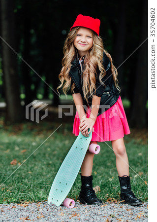 Portrait stylish fashion little girl child posing 35704602