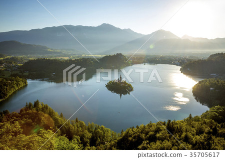 Aerial panorama of Bled lake in Slovenia Aerial panorama of Bled lake in Slovenia 35705617