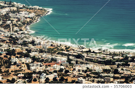 Resort on the coast of Crete, the view from top. Resort on the coast of Crete, the view from top. 35706003