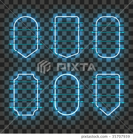 Set of realistic glowing blue neon frames Set of realistic glowing blue neon frames 35707939