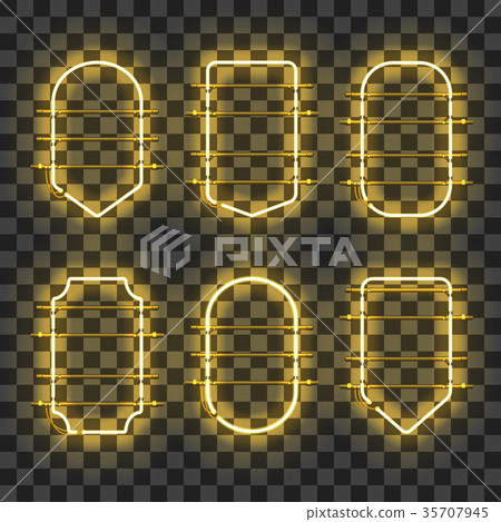 Set of realistic glowing yellow neon frames 35707945