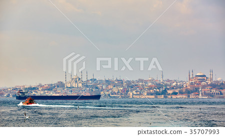 Panorama of Istanbul with Hagia Sophia, Blue Panorama of Istanbul with Hagia Sophia, Blue 35707993