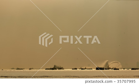 The fire boat spray water into the Bosphorus. The fire boat spray water into the Bosphorus. 35707995