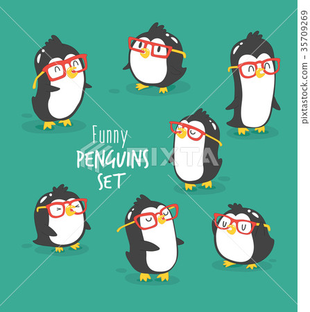 Set of cute penguins. Vector illustration 35709269