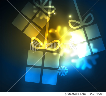 Glowing gift boxes with snowflakes, Christmas and Glowing gift boxes with snowflakes, Christmas and 35709580