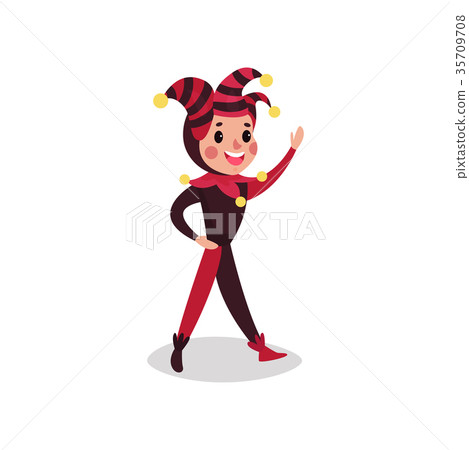 Joker flat cartoon character waving his hand. Boy 35709708