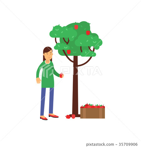 Smiling woman cartoon character harvesting from Smiling woman cartoon character harvesting from 35709906
