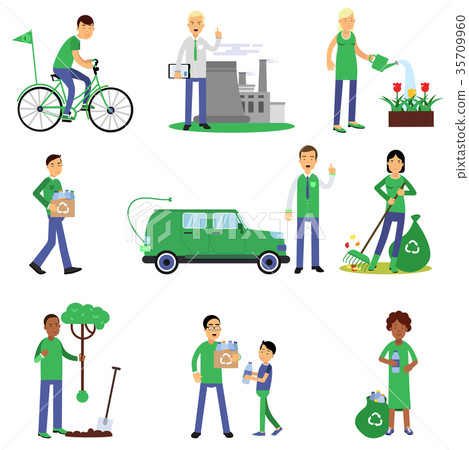 People volunteers cartoon characters contributing 35709960