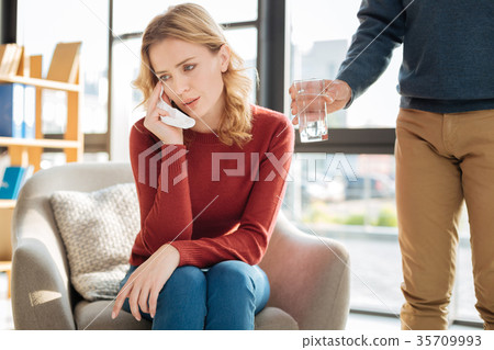 Pleasant young woman having personal problems Pleasant young woman having personal problems 35709993