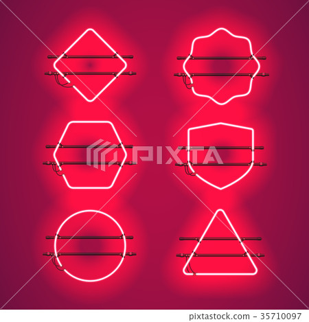Set of realistic glowing red neon frames - Stock Illustration [35710097 ...