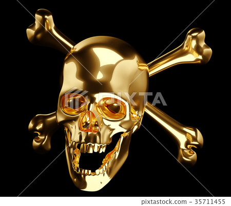 Golden Skull with crossed bones or totenkopf Golden Skull with crossed bones or totenkopf 35711455