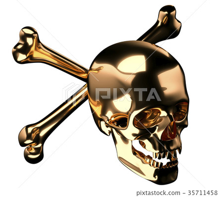 Golden Skull with crossed bones or totenkopf Golden Skull with crossed bones or totenkopf 35711458