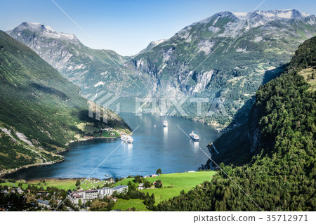 Geiranger fjord panoramic view,Norway 35712971