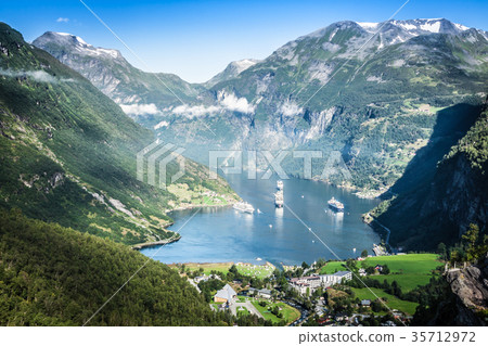 Geiranger fjord panoramic view,Norway Geiranger fjord panoramic view,Norway 35712972