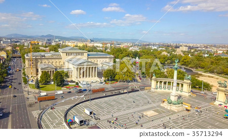 Aerial video shows the Heroes Square in downtown 35713294