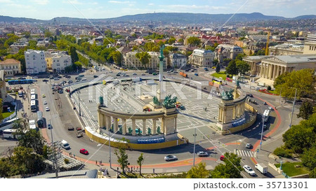 Aerial video shows the Heroes Square in downtown 35713301