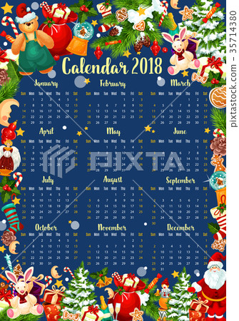 Christmas calendar template of 2018 New Year Christmas calendar template of 2018 New Year 35714380