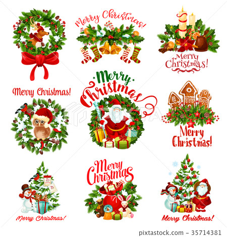 Christmas holiday wreath and New Year gift badge Christmas holiday wreath and New Year gift badge 35714381