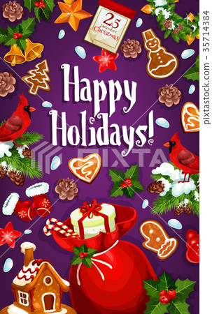 Christmas gift and New Year presents greeting card Christmas gift and New Year presents greeting card 35714384