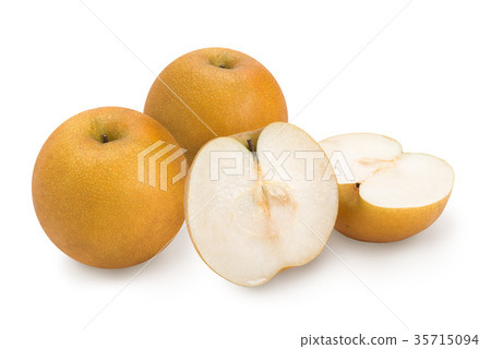 A smiling pear with a white background cut in half A smiling pear with a white background cut in half 35715094