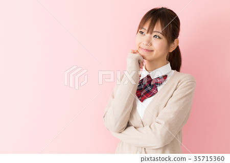 Thinking high school girl pink back Thinking high school girl pink back 35715360