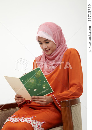 malay girl with tudung with greeting card 35715729