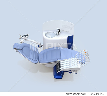 Side image of dental chair with blue accent color on light blue background Side image of dental chair with blue accent color on light blue background 35719452