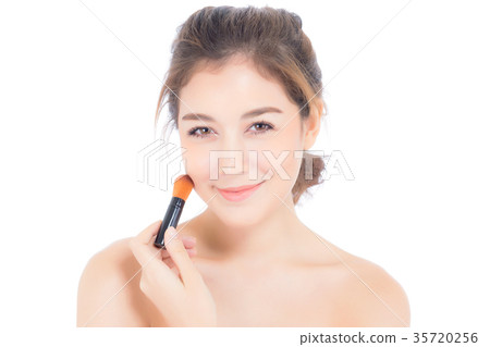 Beauty asian woman applying make up with brush Beauty asian woman applying make up with brush 35720256