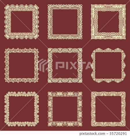 Set of square vintage frames isolated background 35720291
