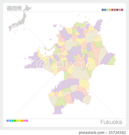 Map of Fukuoka Prefecture (city / city / color coding) Map of Fukuoka Prefecture (city / city / color coding) 35720382